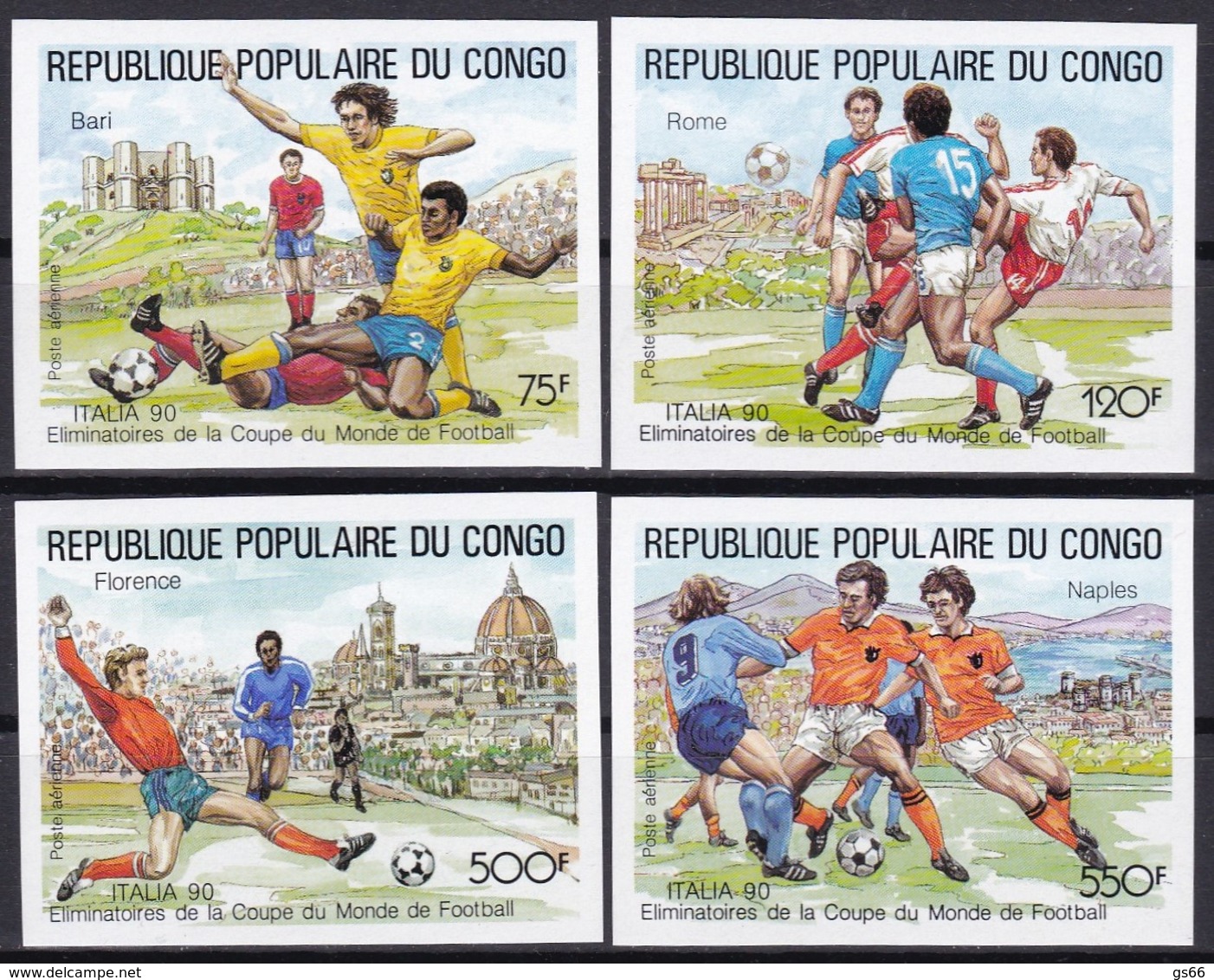 Kongo, 1990, 1144/47,  Fußball-Weltmeisterschaft 1990.  MNH **, Imperforate, Cut. - Mint/hinged