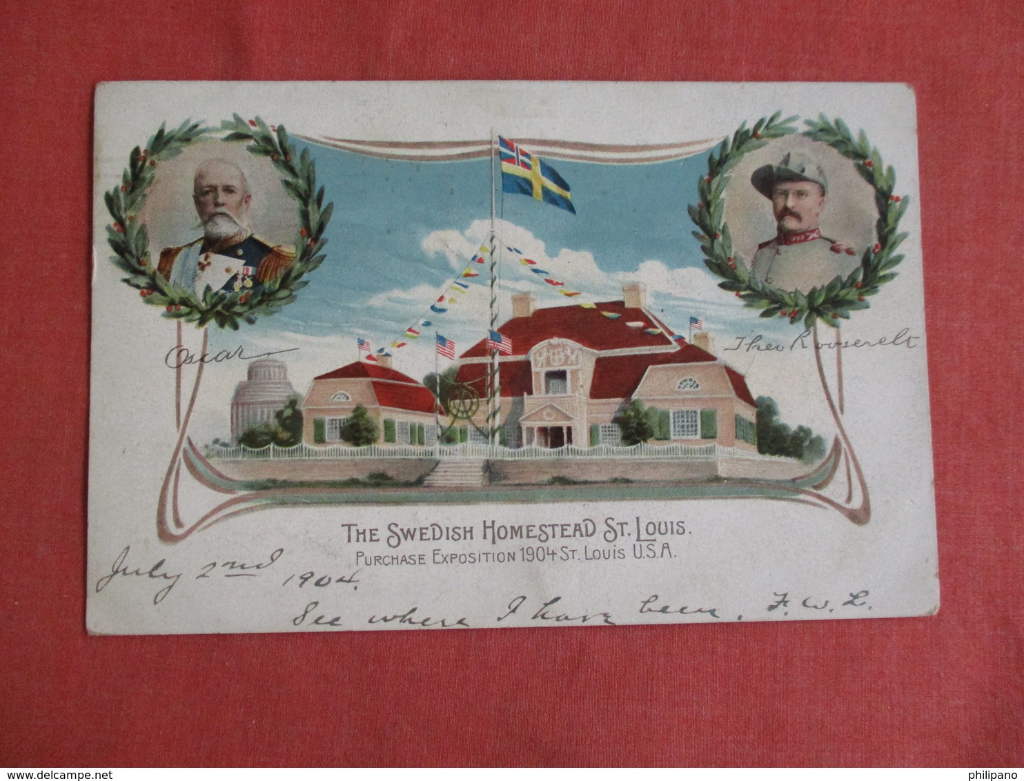 Swedish Homestead St Louis 1904 Exposition ---Oscar & Roosevelt- Has Stamp & Cancel   Ref 3152 - Exhibitions