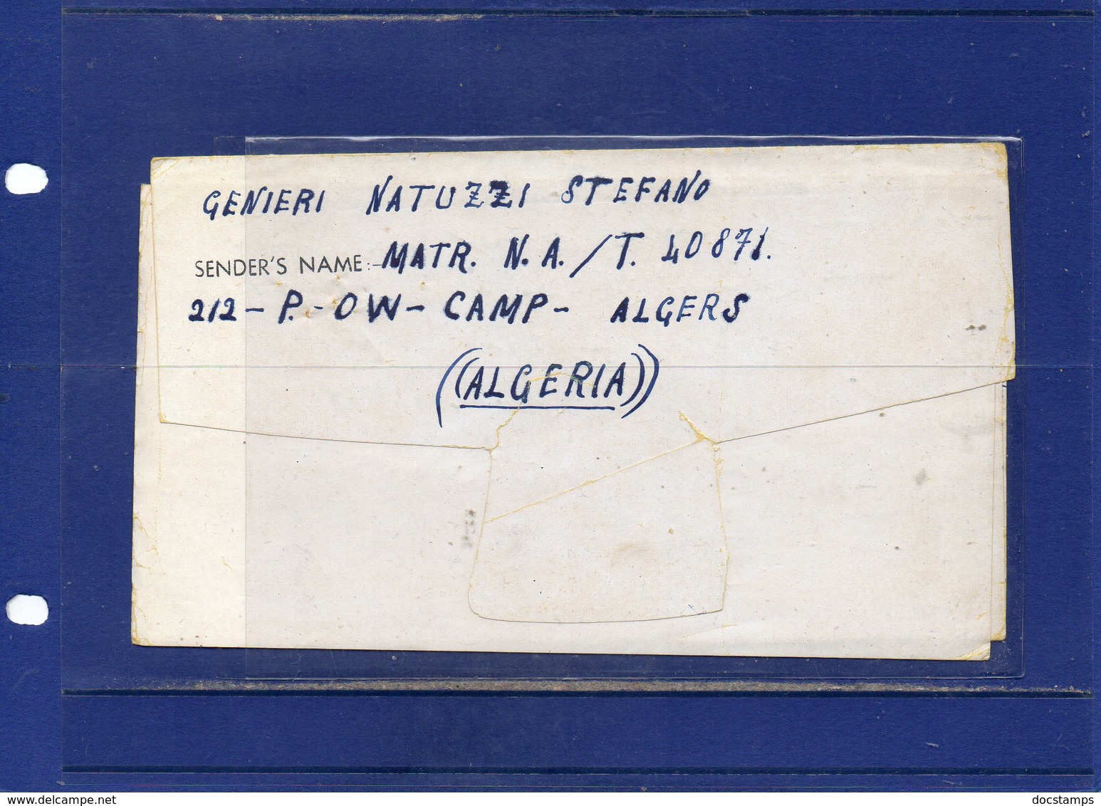 ##(DAN192)-Prigionieri Di Guerra-Prisoners Of War-1943-P.of W. Card From Camp 212 Algeria To Santeramo In Colle-Bari - Posta Militare (PM)