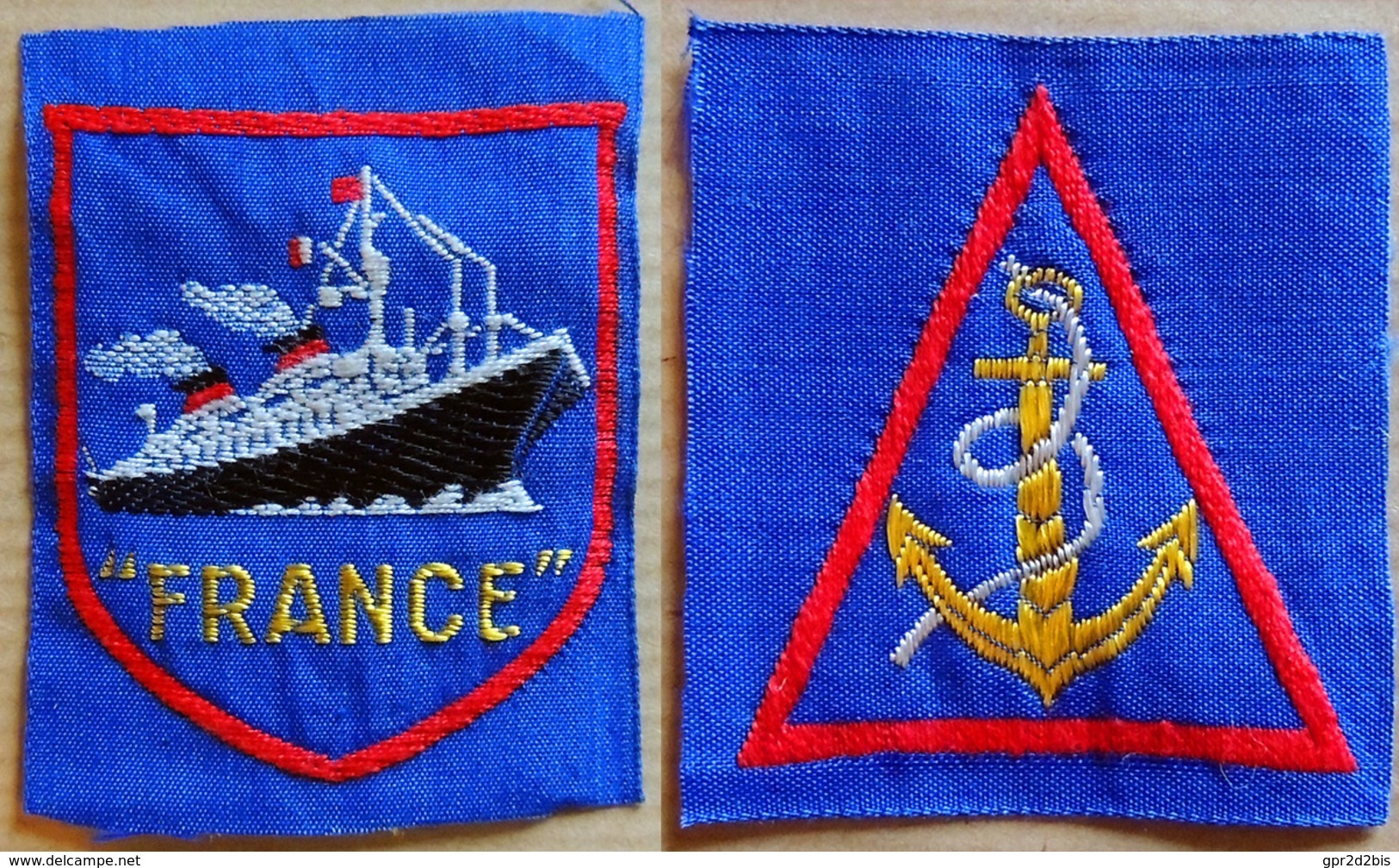 MARINE 2 Anciens écussons Brodés, Patch à Coudre Paquebot France & Ancre Marine - Ecussons Tissu