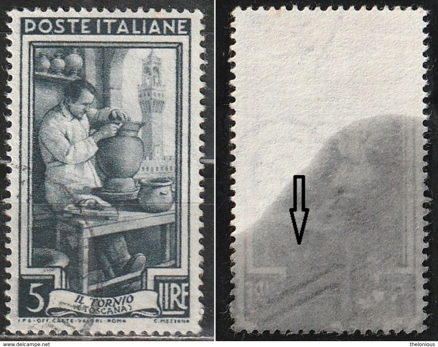 # Filigrana Lettere Bassa 10/10 - 5 Lire Ruota 3° DB Italia Al Lavoro - 1946-60: Usati