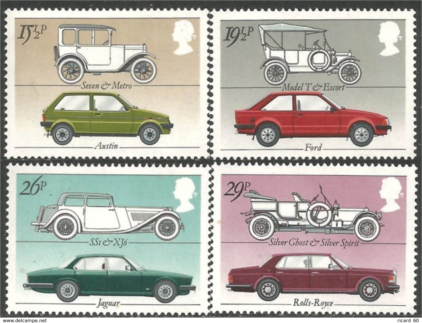 Timbres Neufs** De Grande Bretagne, N°1058-61 Yt, Industrie Automobile, Voitures, Rolls Royce, Austin, Jaguar, Ford Esco - Neufs