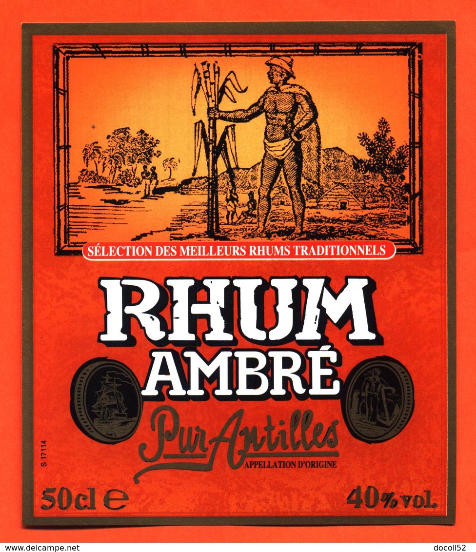 étiquette De Rhum Ambré Pur Antilles - 50 Cl - Rhum