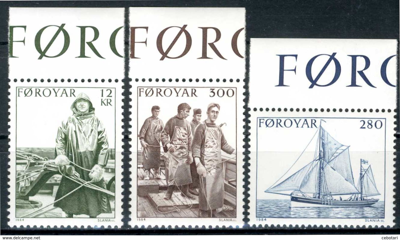 FOROYAR 1984** - Peschereggio / Fishing - 3 Val. MNH, Come Da Scansione. - Isole Faroer