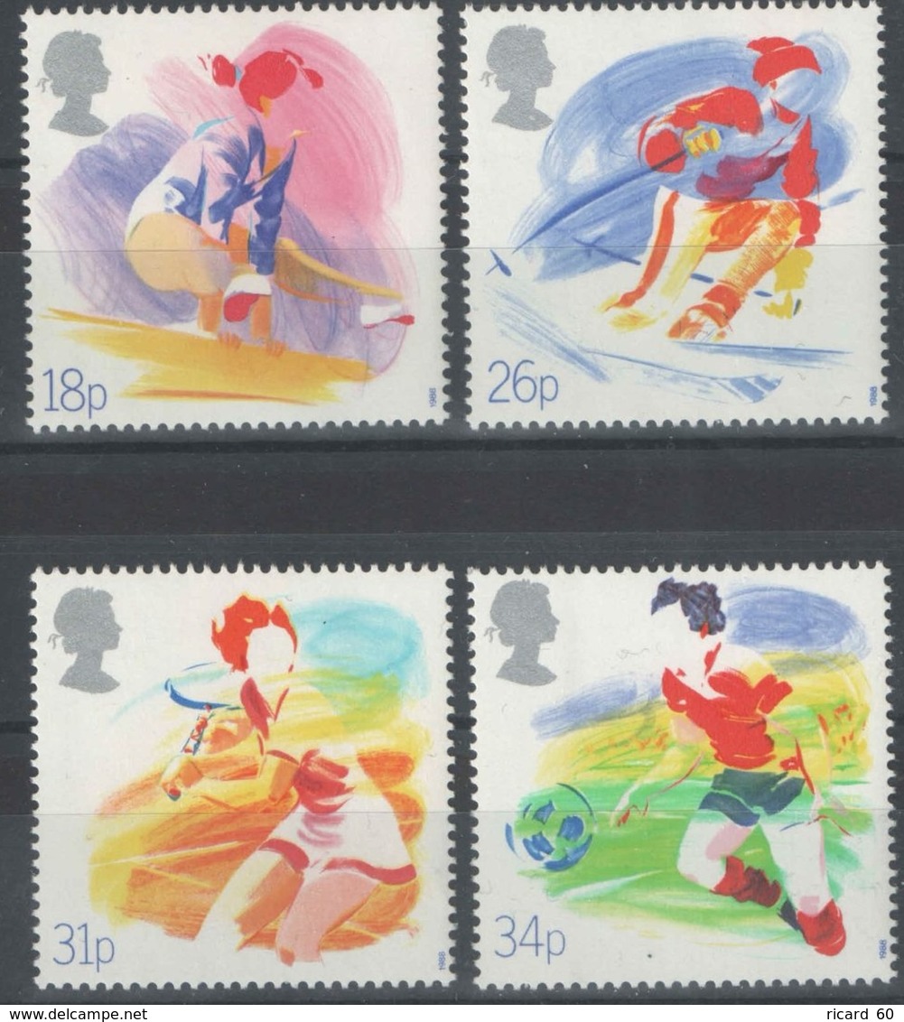 Timbres Neufs** De Grande Bretagne, N°1307-10 Yt, Sports, Football, Ski, Tennis, Gymnastique - Neufs