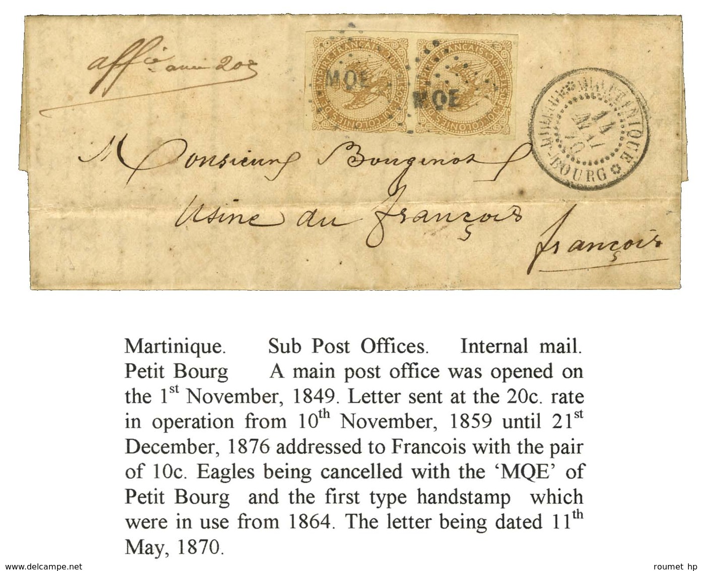 Losange MQE / Col. Gen. N° 3 Paire Càd * MARTINIQUE * / PETIT BOURG 14 MAI 70 Sur Lettre Avec Texte Pour François. - SUP - Maritime Post