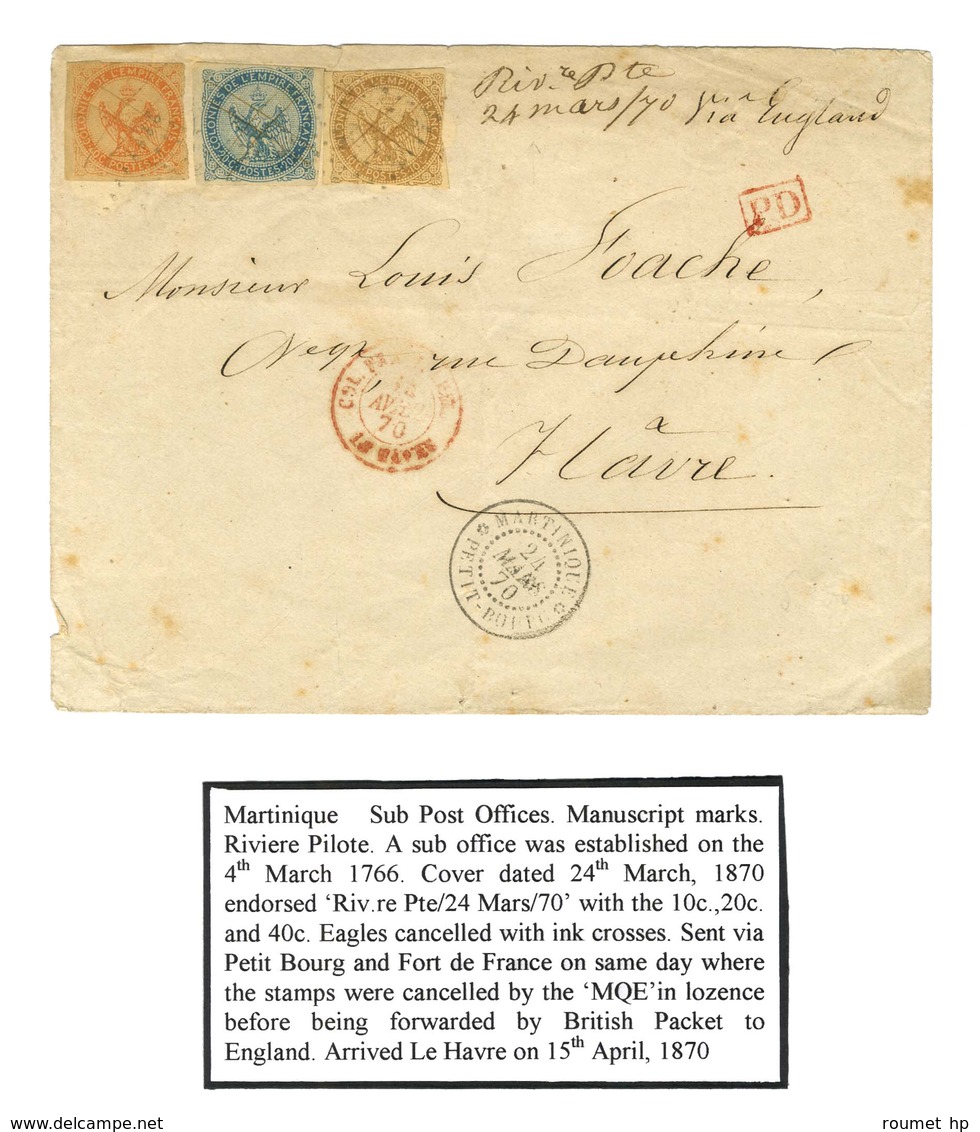 Losange Et Plume / Col. Gen. N° 3 + 4 + 5 Et Marque Manuscrite '' Rivre Pte 24 Mars 70 (Rivière Pilote) Càd * MARTINIQUE - Maritime Post