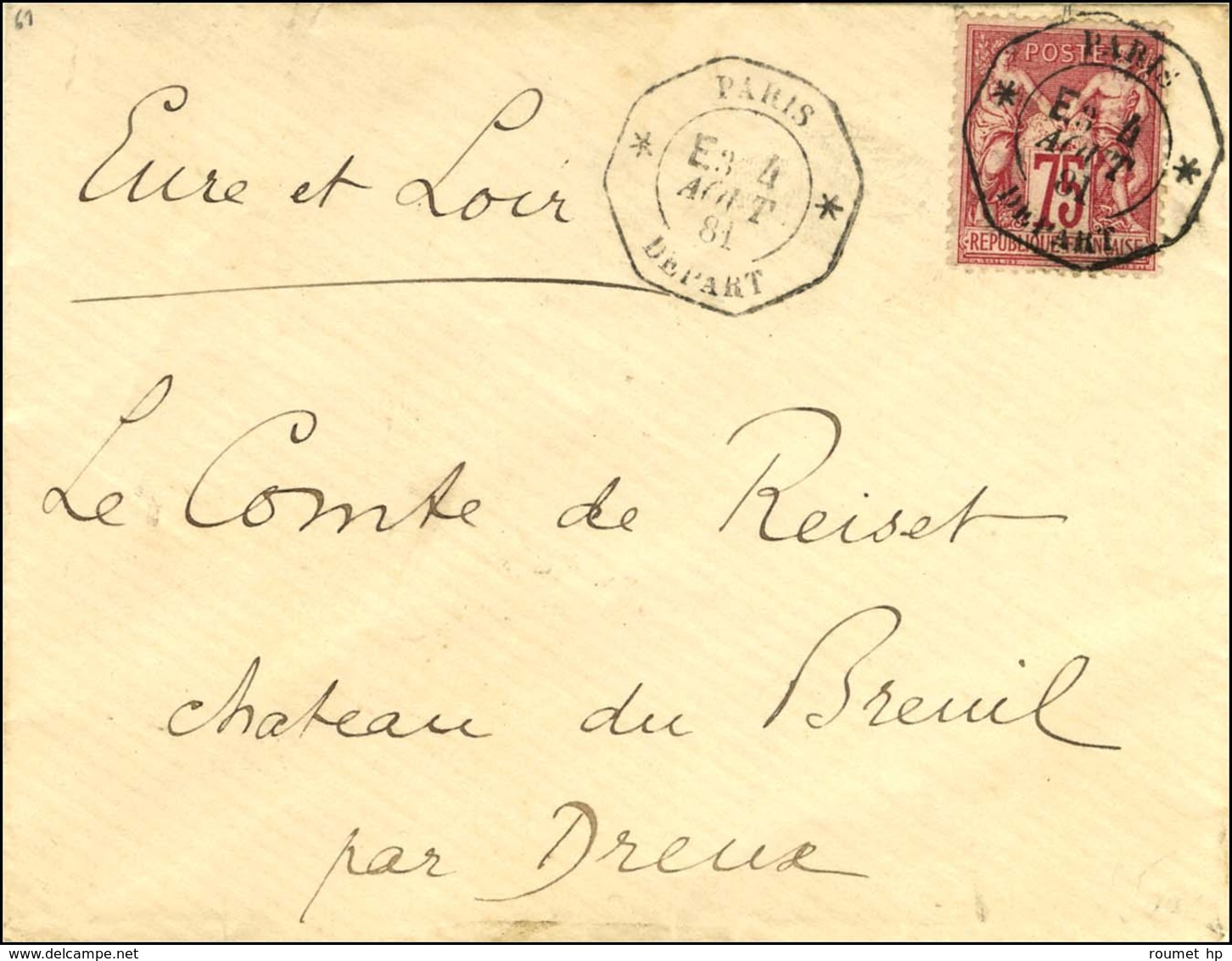 Càd Octo De Lev. Exp. * PARIS * / DEPART E3 / N° 71 Sur Lettre Pour Dreux. 1881. - SUP. - R. - Andere & Zonder Classificatie