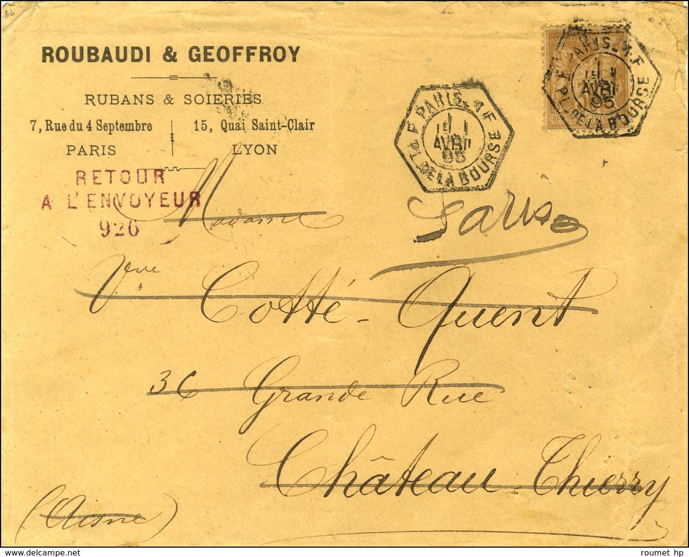 Càd Hexa De Lev. Exp. F PARIS 1F / PL. DE LA BOURSE / N° 80. 1895. - TB / SUP. - R. - Other & Unclassified