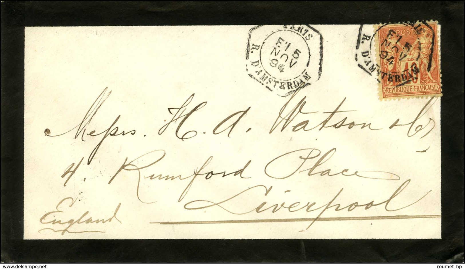 Càd Hexa De Lev. Exp. PARIS / R. D' AMSTERDAM E1 / N° 94 Sur Lettre Pour Liverpool. 1894. - TB / SUP. - R. - Andere & Zonder Classificatie