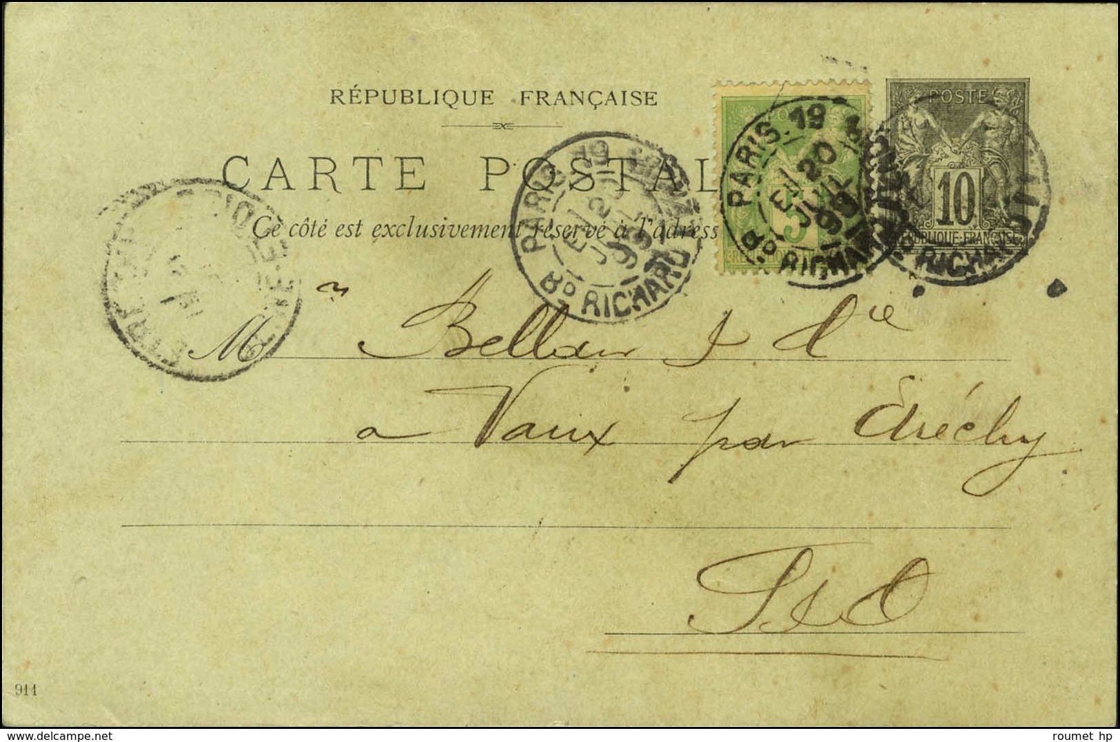 Càd De Lev. Exp. PARIS 19 / BD RICHARD LENOIR E1 Sur Entier 10c + N° 102. 1899. - TB. - Other & Unclassified