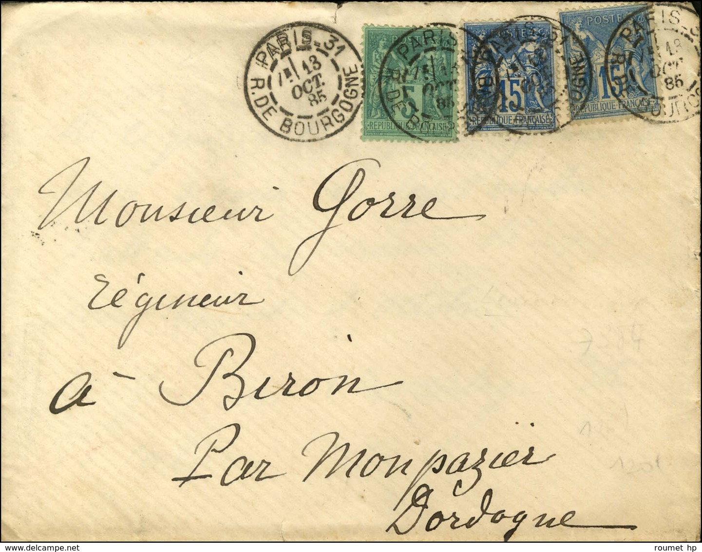 Càd De Lev. Exp. PARIS 31 / R. DE BOURGOGNE 7e / N° 75 (def) + 90 (2). 1885. - TB / SUP. - R. - Andere & Zonder Classificatie