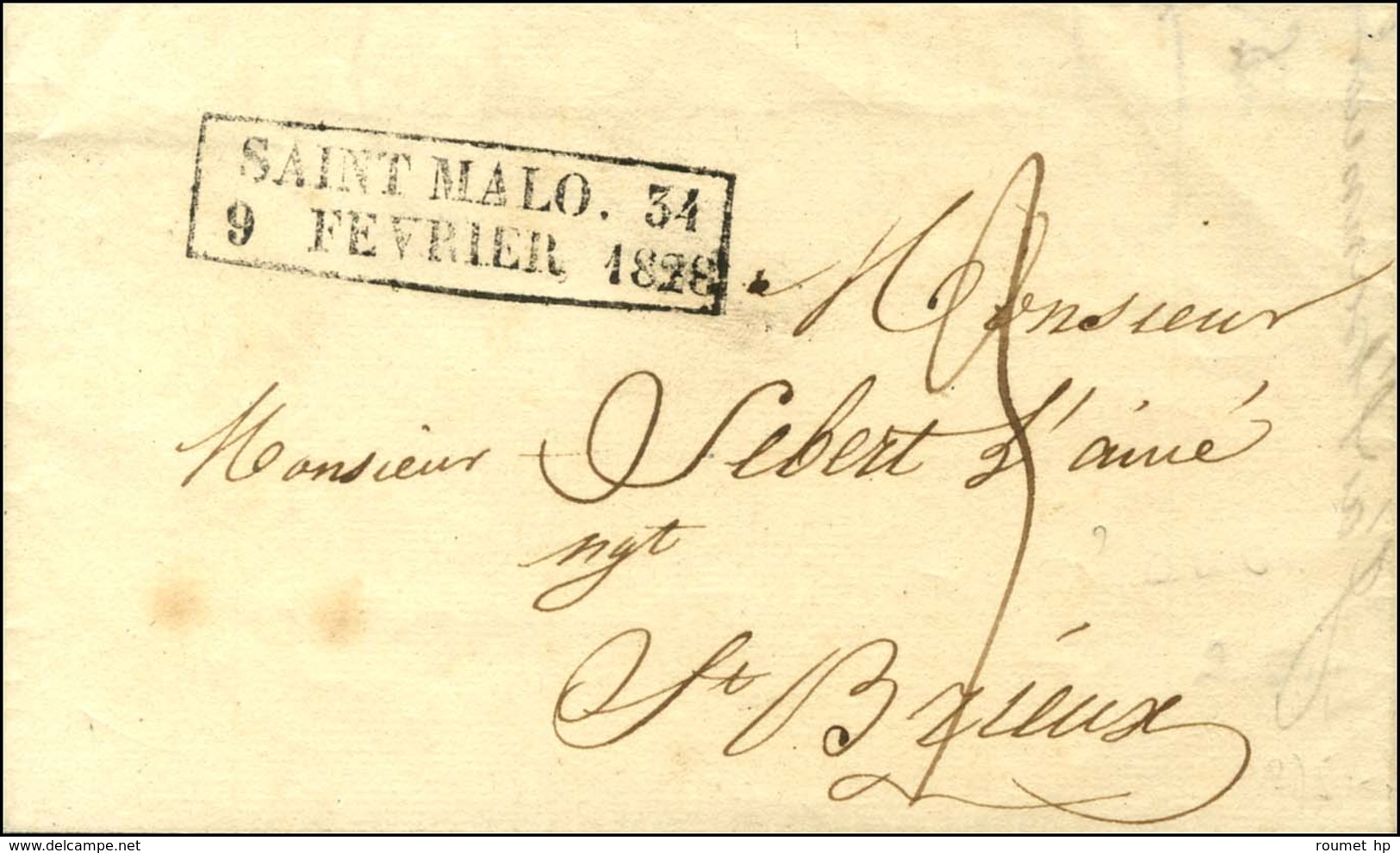 Cachet D'essai Encadré De Février 28 : SAINT MALO 34 / 9 FEVRIER 1828 (Cote : 700). - SUP. - R. - Other & Unclassified