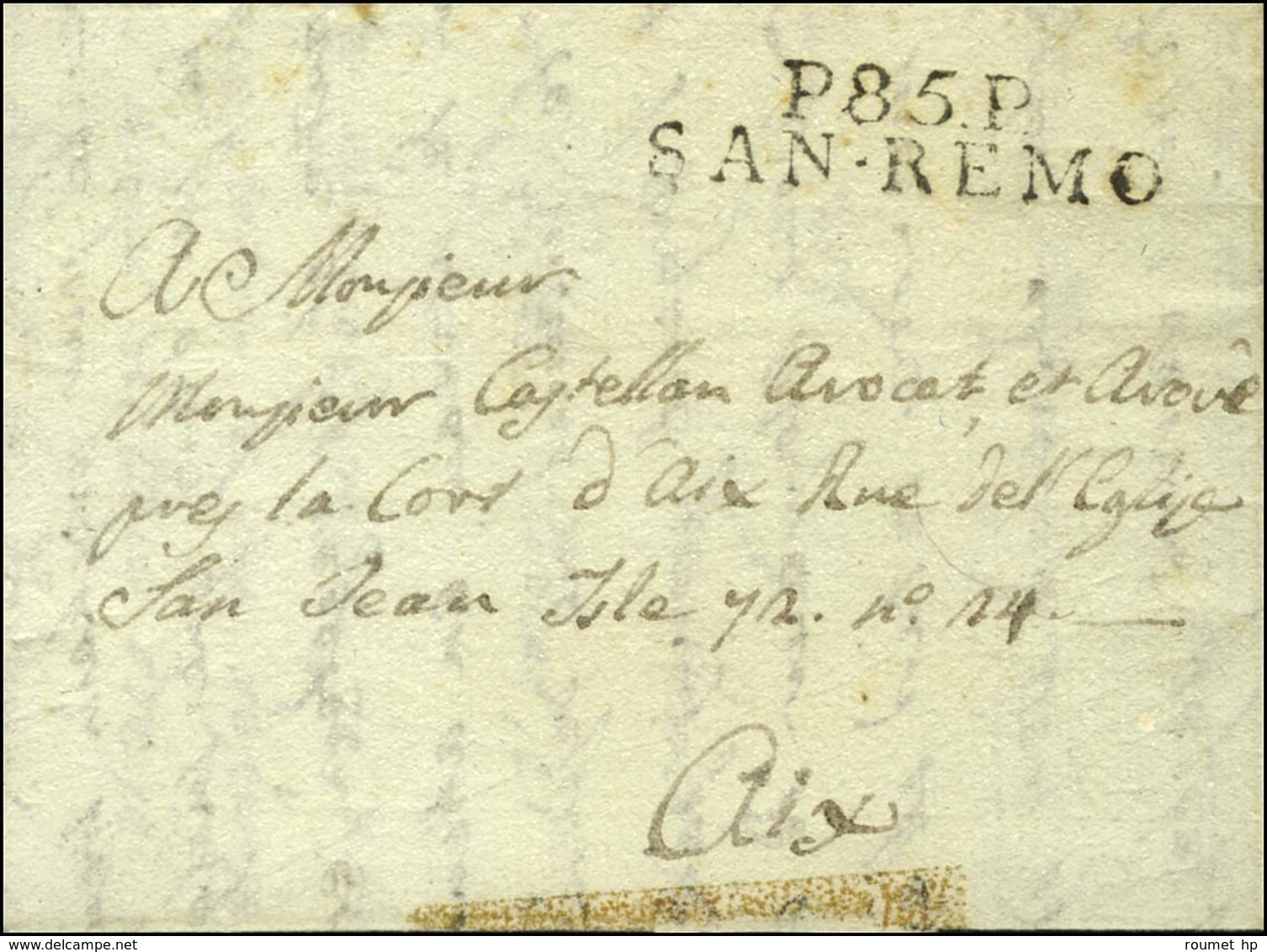 P. 85. P. / SAN REMO Sur Lettre Avec Texte Daté Daté Avril 1808 Pour Aix. - SUP. - 1792-1815: Veroverde Departementen