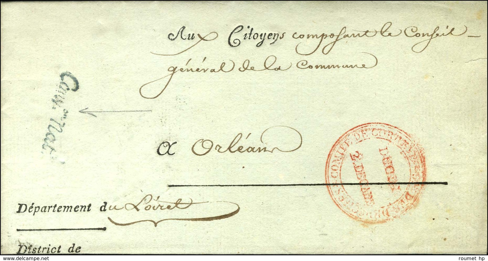 Cachet Rouge COMITE DE CORRESPce Son DES DEPECHES / DECADI / 2 DECADES (S N° 645) Sur LS De Vardon. An 3. - TB. - Burgerlijke Brieven Zonder Portkosten