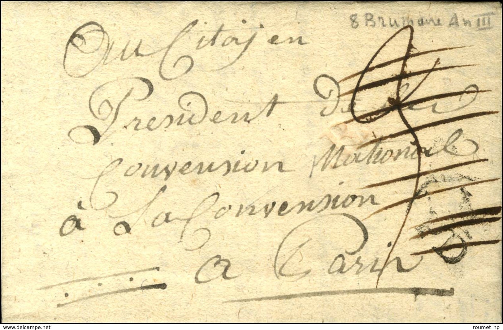 B à Sec (S N° 9501) + Marque De Censure Au Verso '' Vu '' (S N° 9502) Sur Lettre Avec Texte Daté Du 8 Brumaire An 3 Pass - Civil Frank Covers