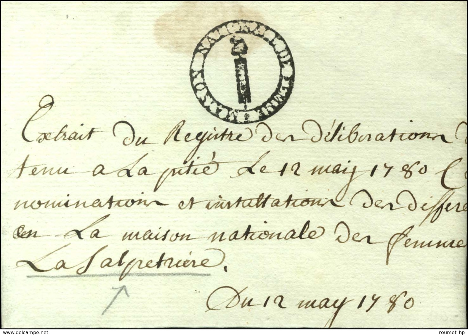 MAISON NATIONALE DE FEMME (S N° 9570 B) En Marge D'un Texte Daté '' La Salpêtrière Le 12 Mai 1780 ''. - TB / SUP. - Burgerlijke Brieven Zonder Portkosten