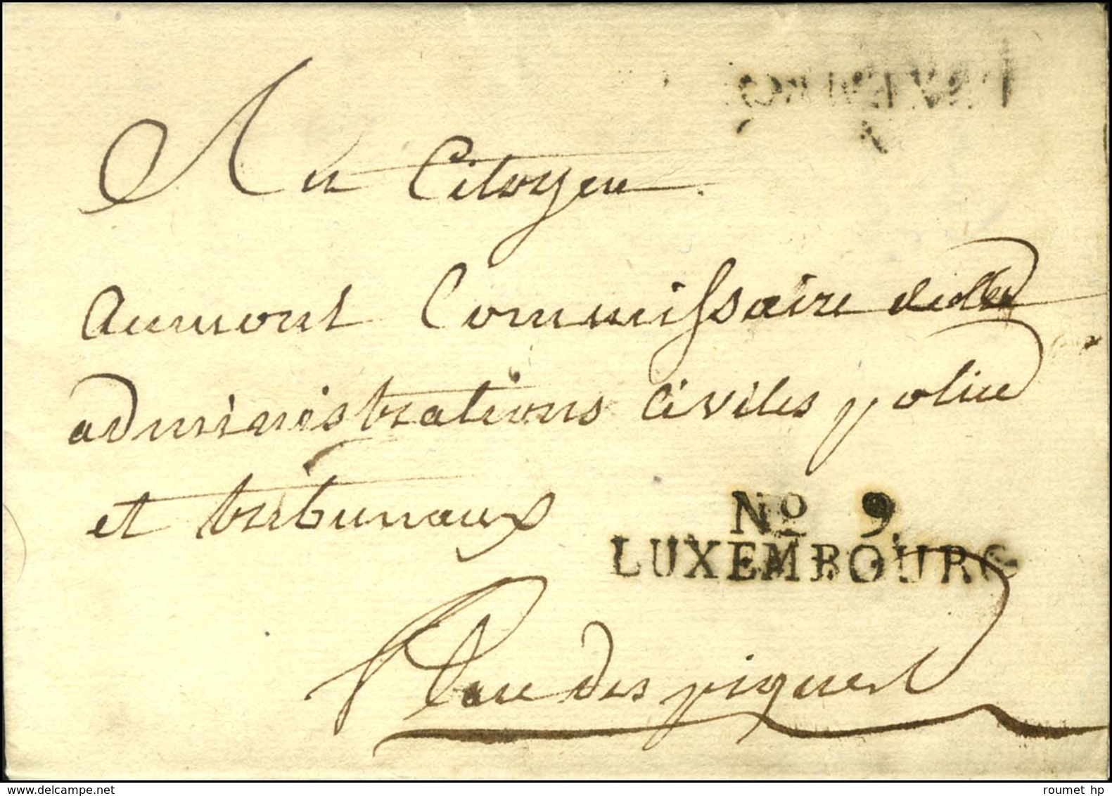 N° 9 / LUXEMBOURG (S N° 9578) Au Recto, Au Verso Cachet De Cire (S N° 9588) Sur Lettre Avec Texte Daté De La Maison D'ar - Civil Frank Covers