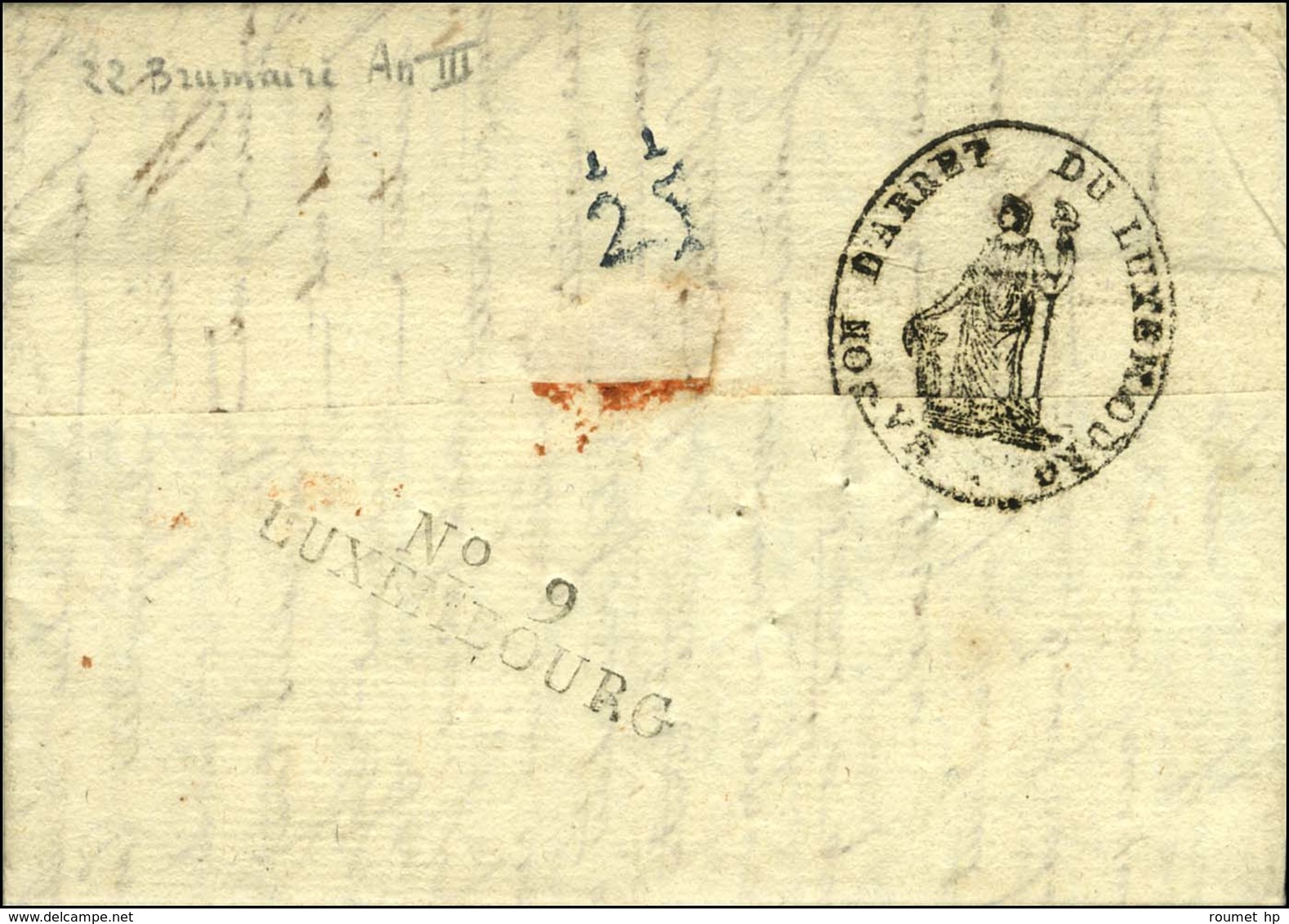 N° 9 / LUXEMBOURG (S N° 9578 A) + MAISON D'ARRET DU LUXEMBOURG (S N° 9579 A) Au Verso D'une Lettre Avec Texte Daté De Pa - Burgerlijke Brieven Zonder Portkosten