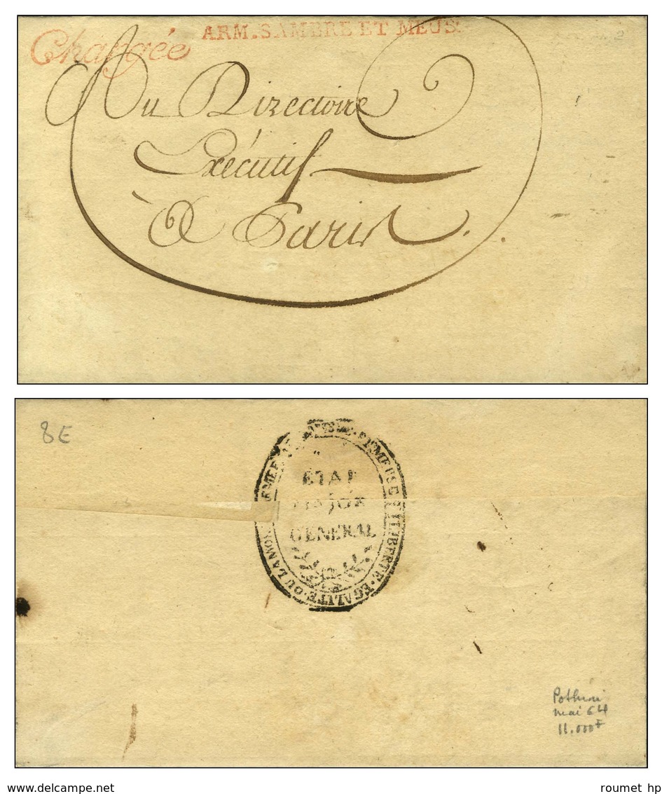 ARM. SAMBRE ET MEUSE Rouge + Griffe De Fabrication Locale Chargée Rouge Sur LAS Jourdan Pour Le Directoire Exécutif à Pa - Legerstempels (voor 1900)