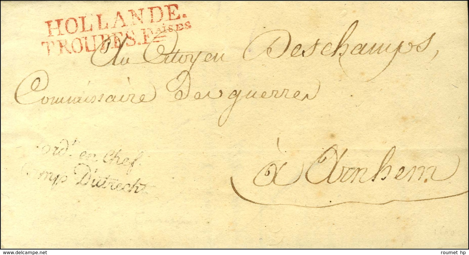 HOLLANDE / TROUPES Faises Sur Lettre Avec Texte Non Daté D'Utrecht Adressée En Franchise à Arnhem. Au Recto, Franchise O - Armeestempel (vor 1900)