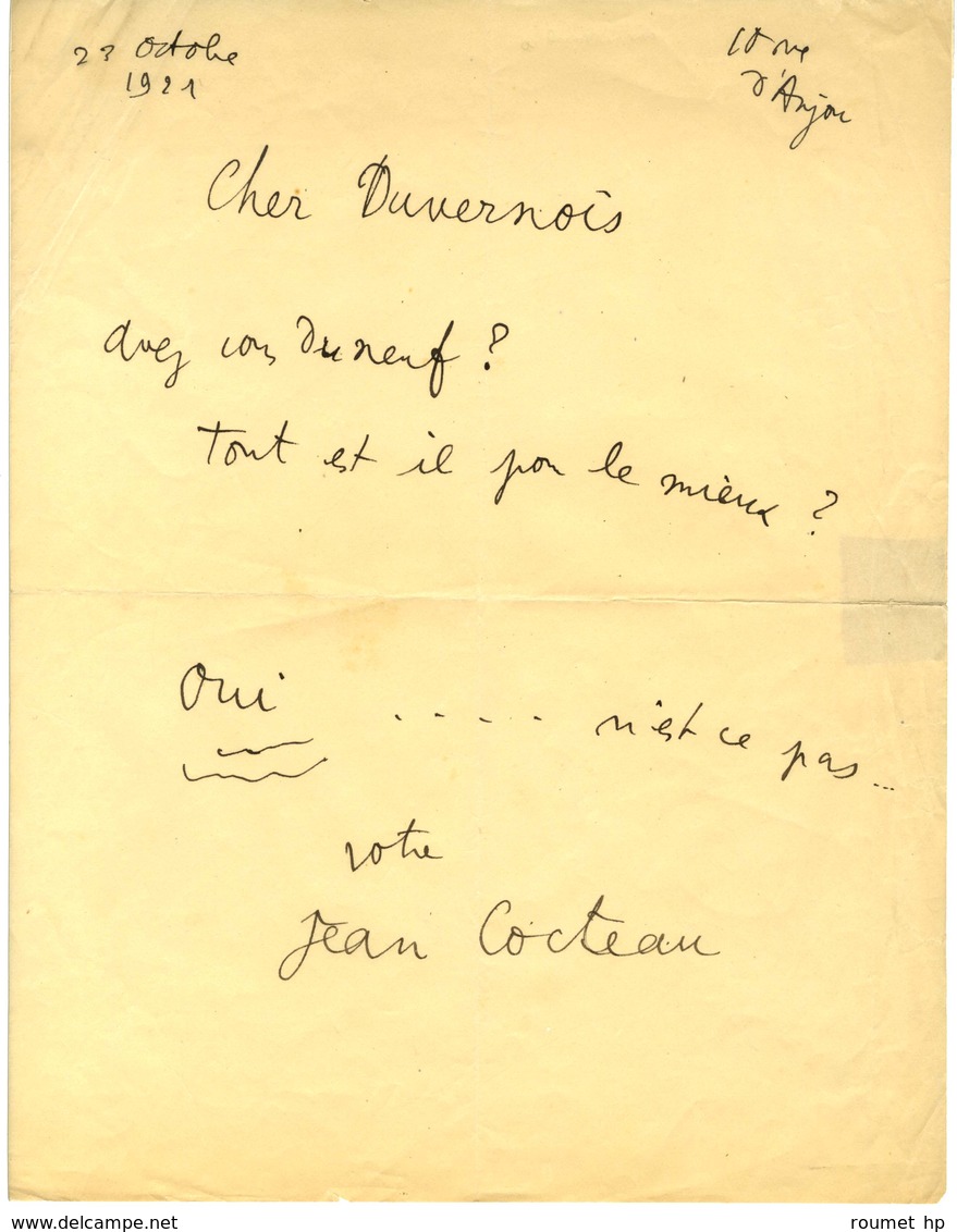 COCTEAU Jean (1889-1963), écrivain, Peintre Et Cinéaste, De L'Académie Française. - Andere & Zonder Classificatie