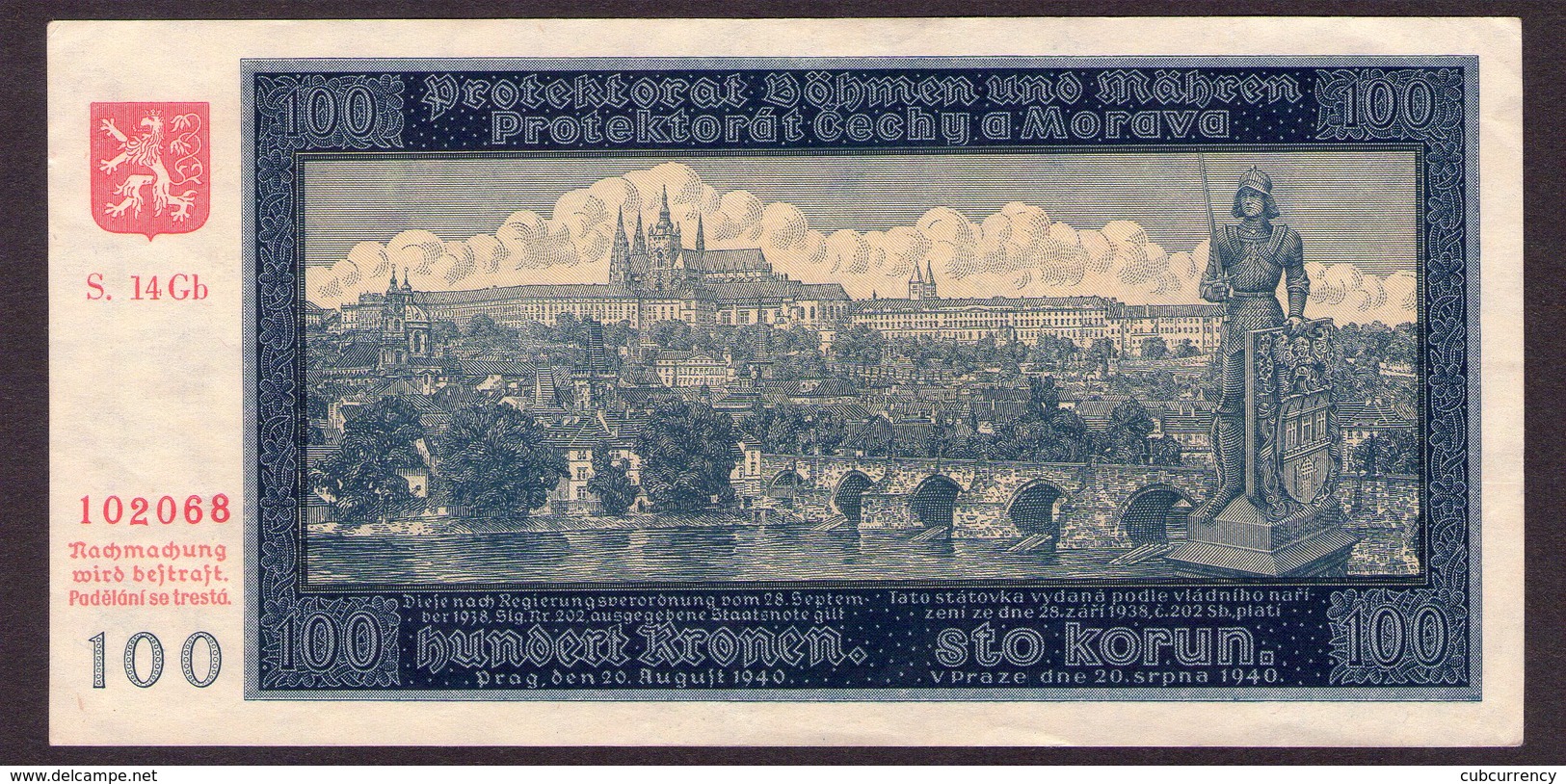 Czechoslovakia Protectorate Protektorát 100 Korun Unperforated EF/aUNC Rare Serie Gb - Tchécoslovaquie