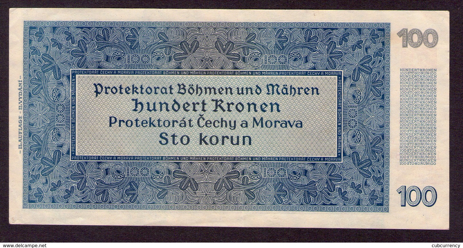 Czechoslovakia Protectorate Protektorát 100 Korun Unperforated EF/aUNC Rare Serie Gb - Tchécoslovaquie