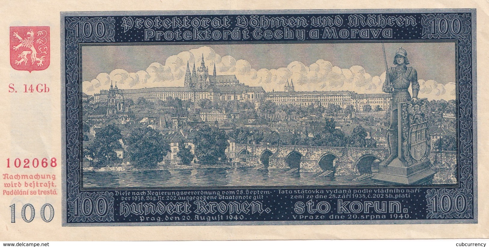 Czechoslovakia Protectorate Protektorát 100 Korun Unperforated EF/aUNC Rare Serie Gb - Cecoslovacchia