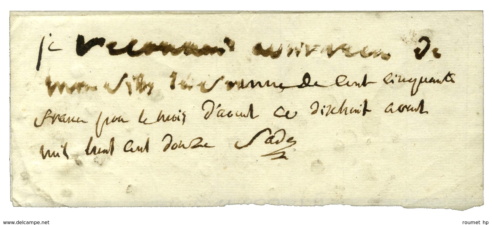 SADE Donatien-Alphonse-François, Marquis De (1740-1814), écrivain. - Andere & Zonder Classificatie
