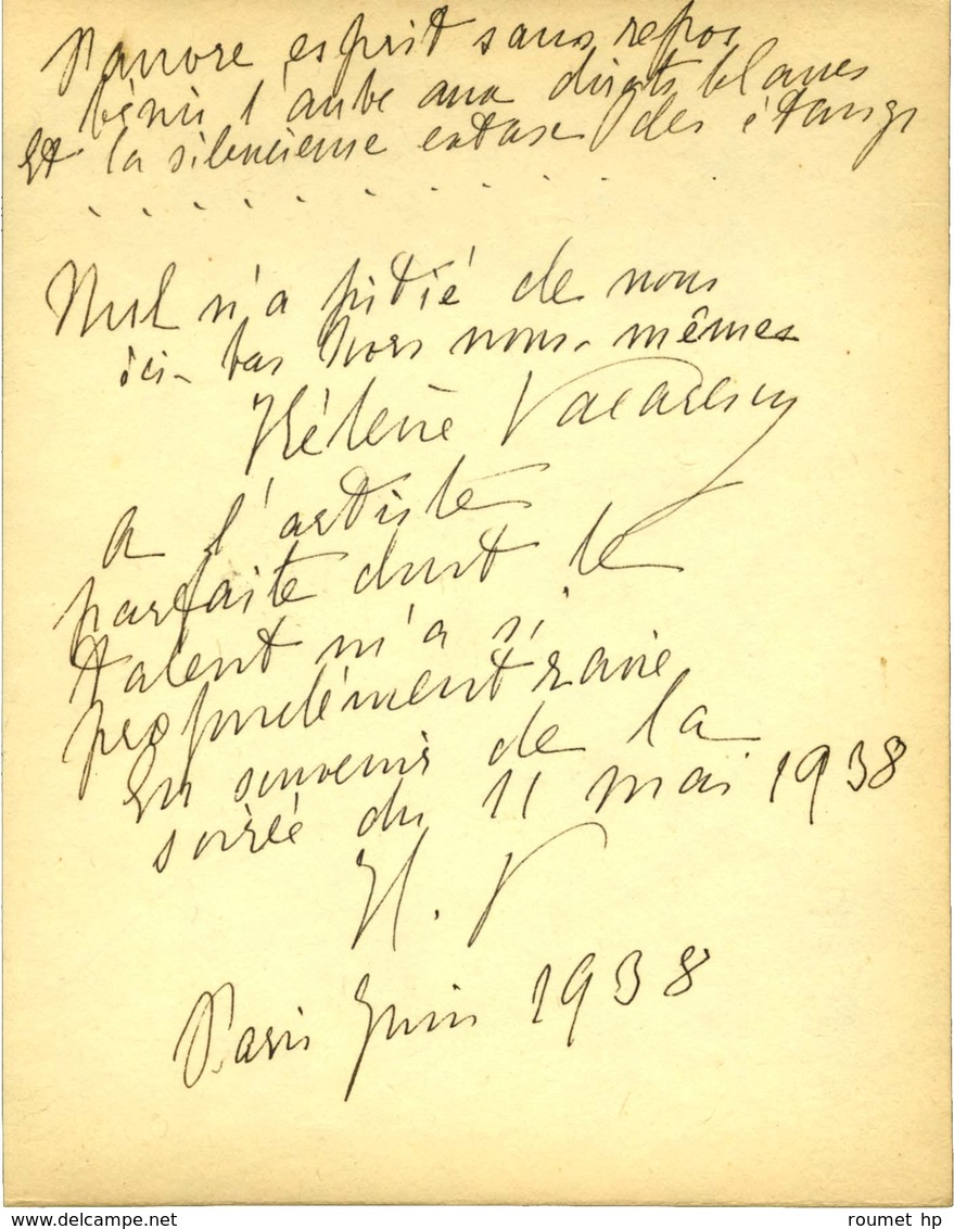 VACARESCO Hélène (1866-1947), Femme De Lettres Roumaine D'expression Française. - Andere & Zonder Classificatie