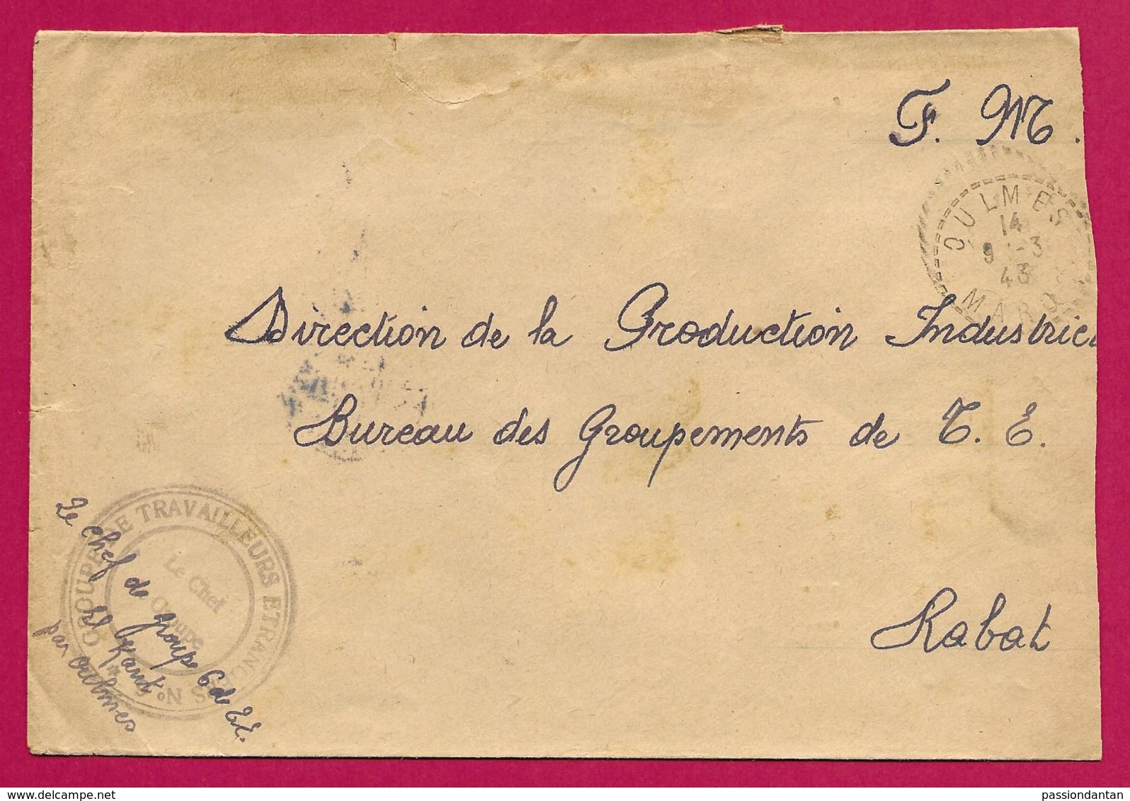 Enveloppe Avec Tampon Groupe De Travailleurs Étrangers - Voyagée D'Oulmès à Destination De Rabat - Lettres & Documents