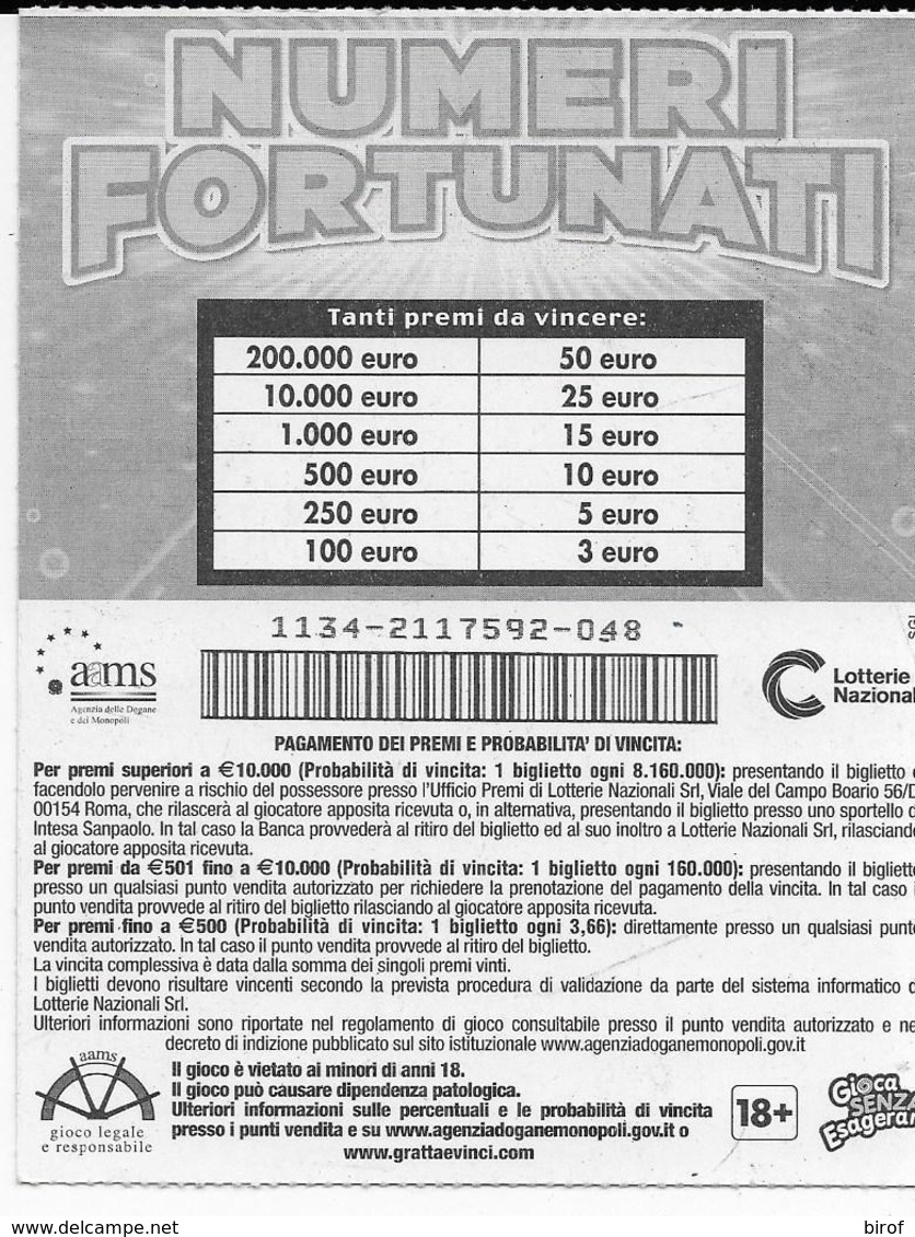 GRATTA E VINCI   - NUMERI FORTUNATI Codice AA NUMERO 24   DA € 3.00 - USATO (SERIE 1) - Biglietti Della Lotteria