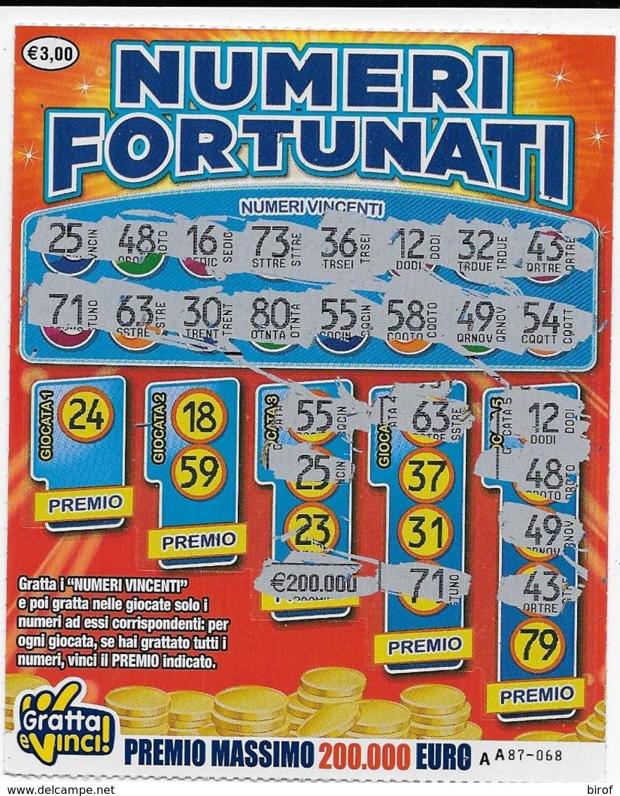 GRATTA E VINCI   - NUMERI FORTUNATI Codice AA NUMERO 24   DA € 3.00 - USATO (SERIE SECONDA) - Biglietti Della Lotteria
