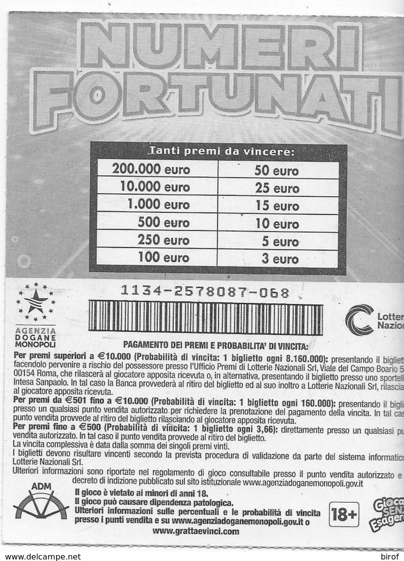 GRATTA E VINCI   - NUMERI FORTUNATI Codice AA NUMERO 24   DA € 3.00 - USATO (SERIE SECONDA) - Biglietti Della Lotteria