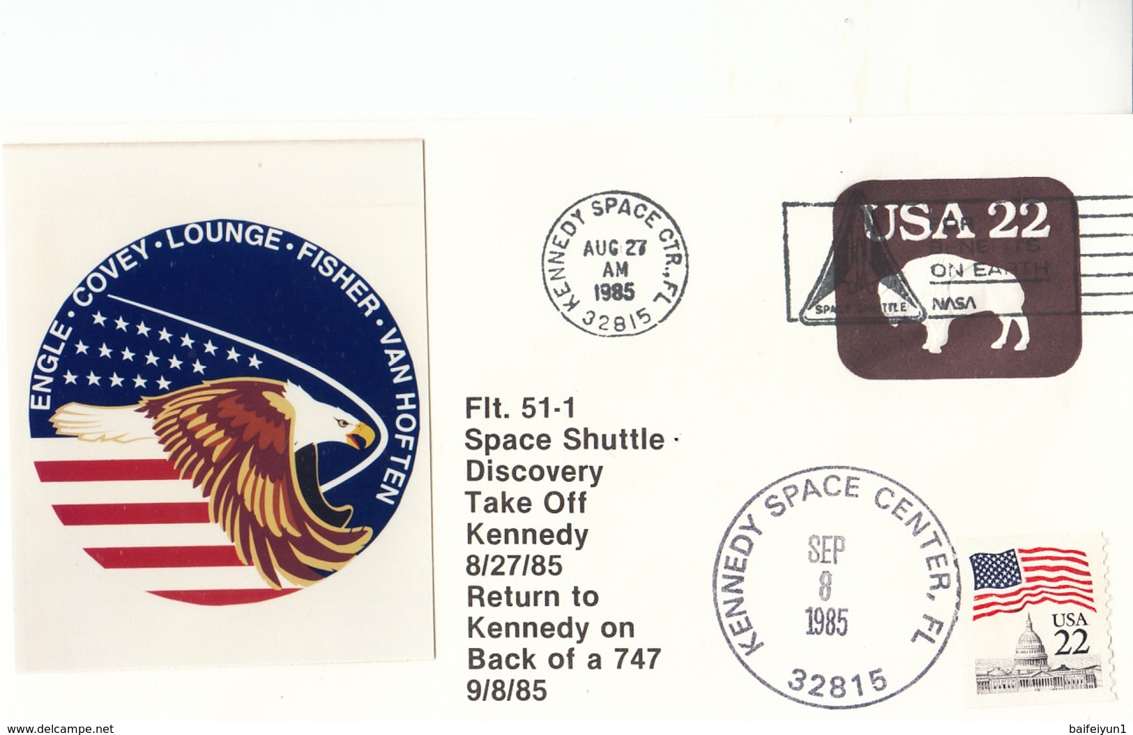 1985 USA Space Shuttle Discovery STS-51-1  Take Off Kennedy Commemorative Cover - América Del Norte