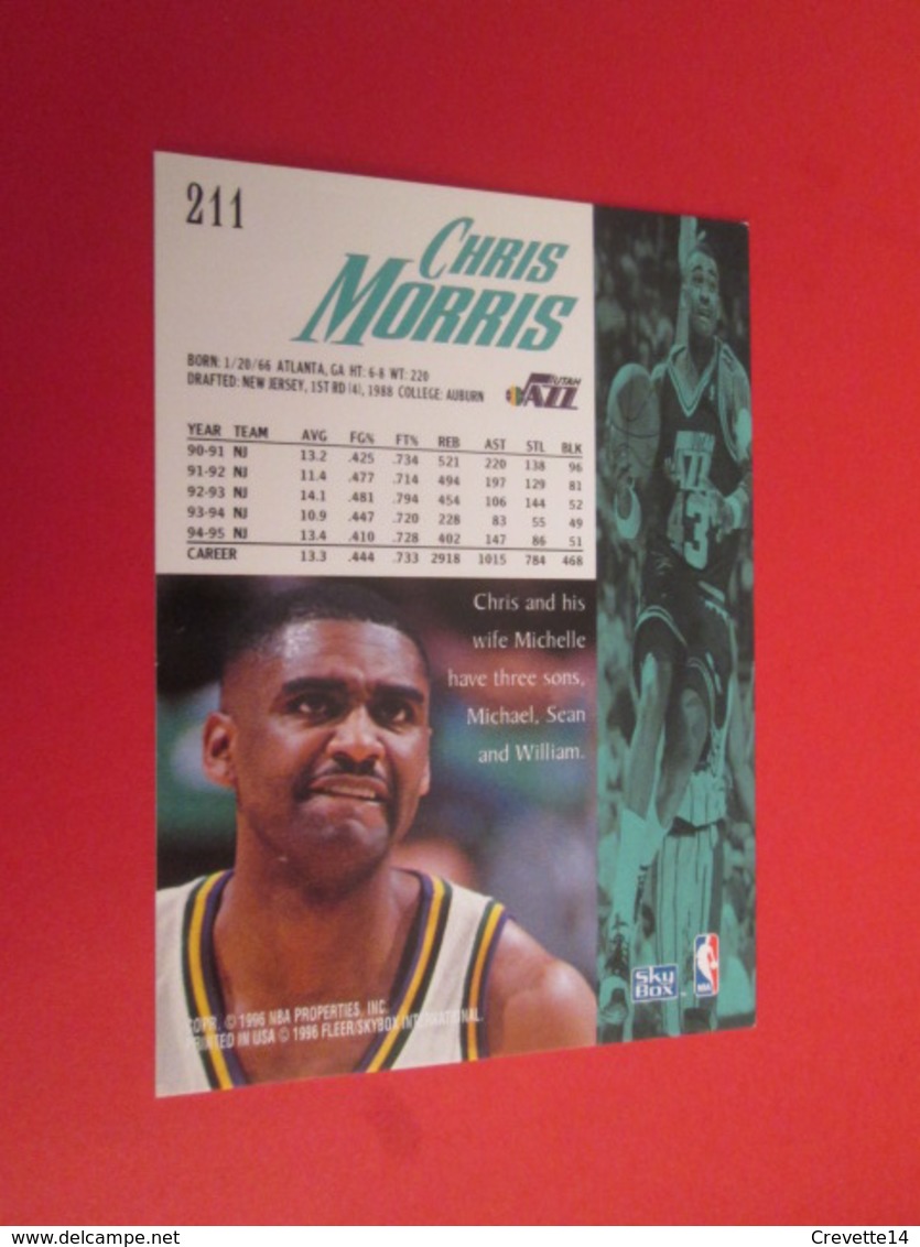 1226-1250 : TRADING CARD BASKET NBA SKYBOX 1995-96  : N°211 CHRIS MORRIS - Autres & Non Classés