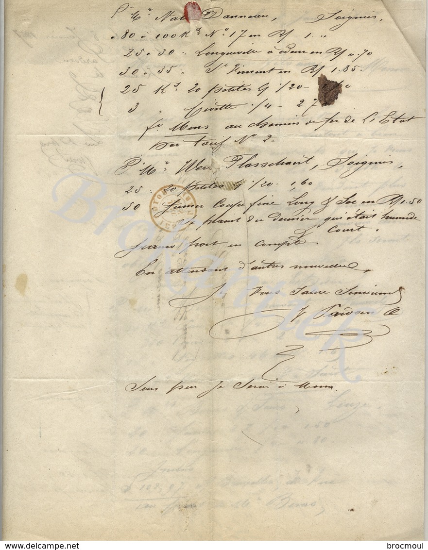 Mr PARDOEN   SOIGNIES   Reprsentant Pour PLAIDEAU Fils Ainé, Grosse Commande  Pour Différents Clients De La Région 1857 - 1800 – 1899