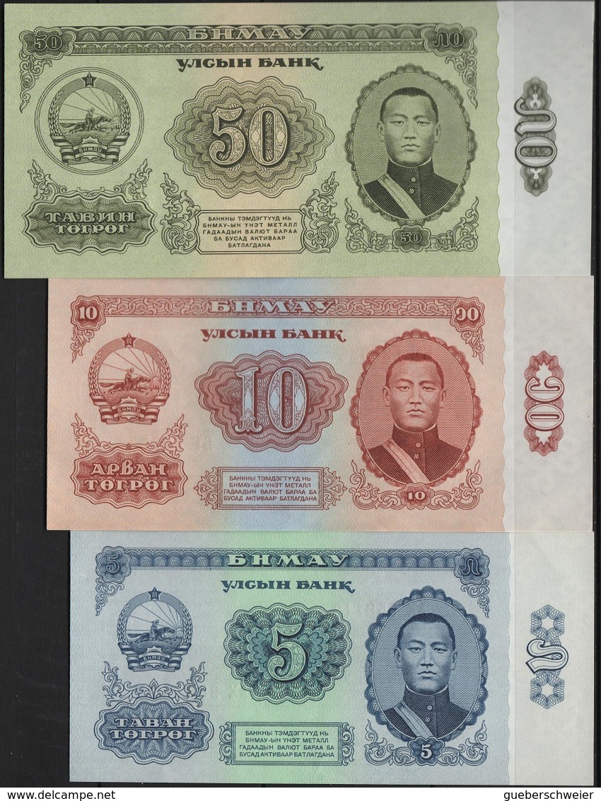 B 80 - MONGOLIE Lot De 3 Billets De 5 10 Et 50 Tugrik De 1966 états Neufs - Mongolia