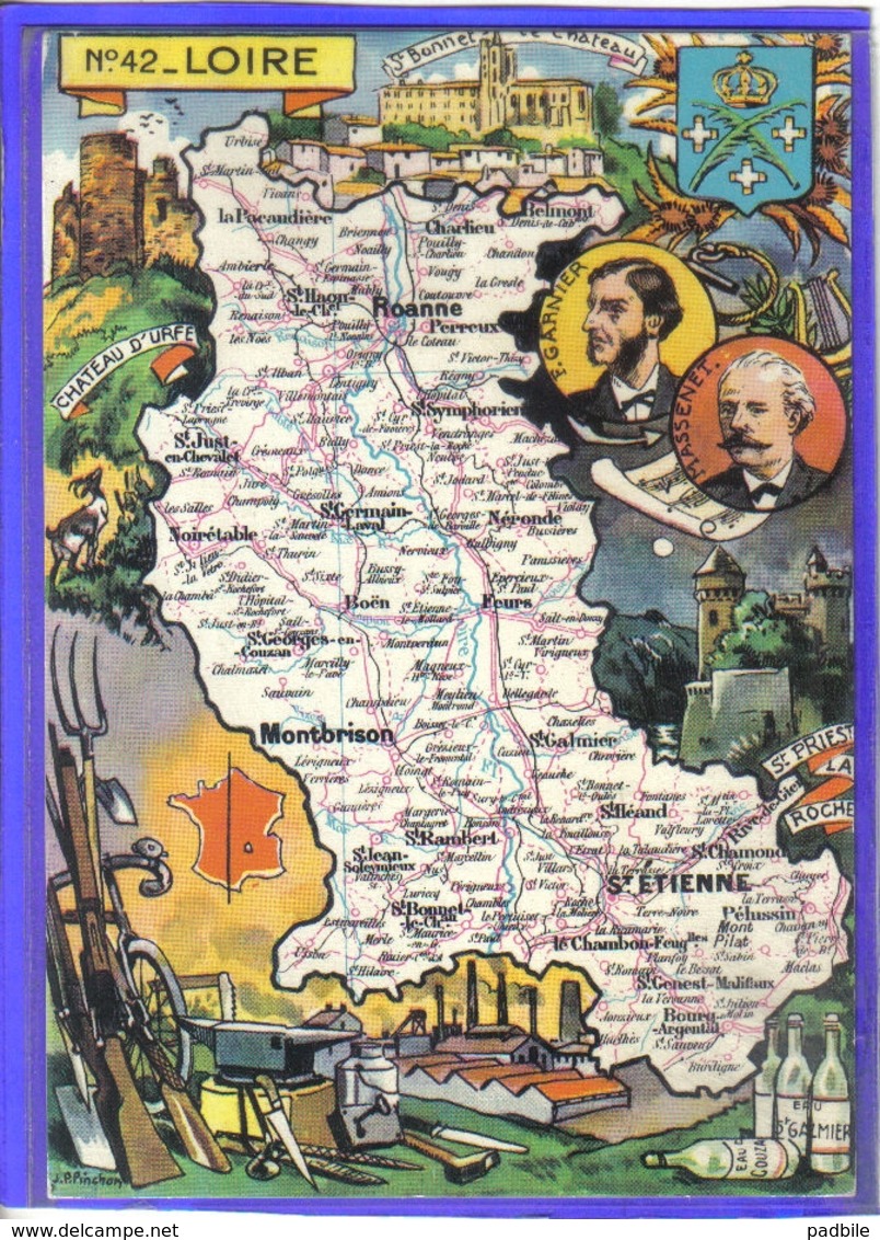 Carte Postale Géographique Par JP Pinchon Département 42. La Loire  St-Etienne  Très Beau Plan - Cartes Géographiques