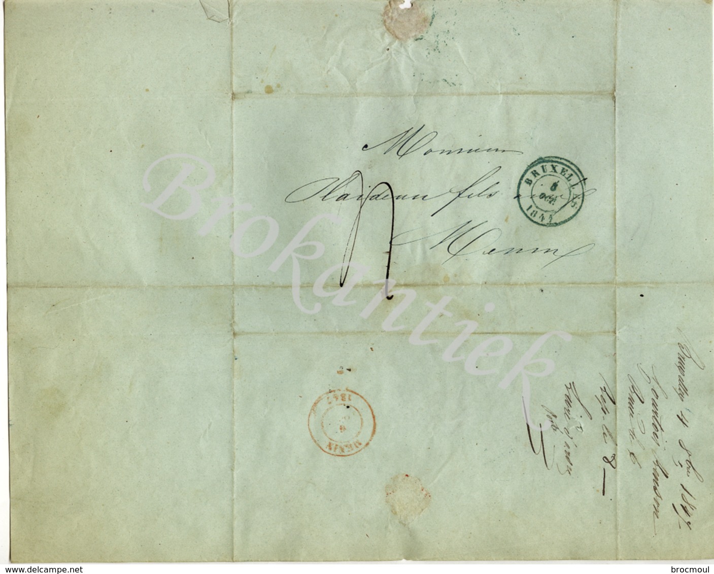 COURTOIS RENSON  BRUXELLES  Lettre Couru, Gelopen Brief Aan PLAIDEAU Fils Ainé  Fabricant De Tabac  à MENIN 1847 - 1800 – 1899