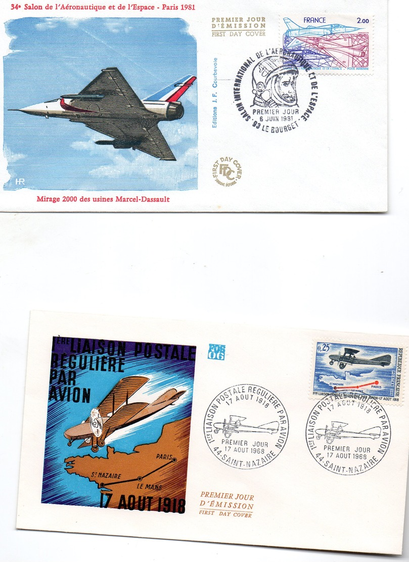 Lot De  5  Enveloppes 1ER JOUR   Theme Aviation   Annee Tampon 1968.1981.1998.1999.1982 - Aerei