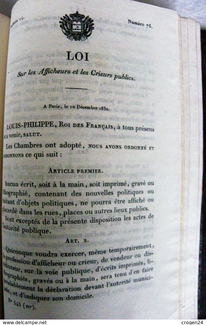 CODE DE LA PRESSE - LOIS,DECRETS Sur L'imprimerie - Censure - LOUIS-PHILIPPE - 1801-1900