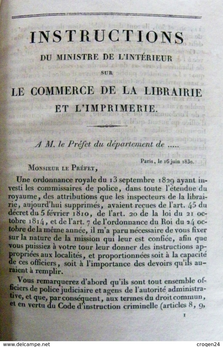 CODE DE LA PRESSE - LOIS,DECRETS sur l'imprimerie - censure - LOUIS-PHILIPPE