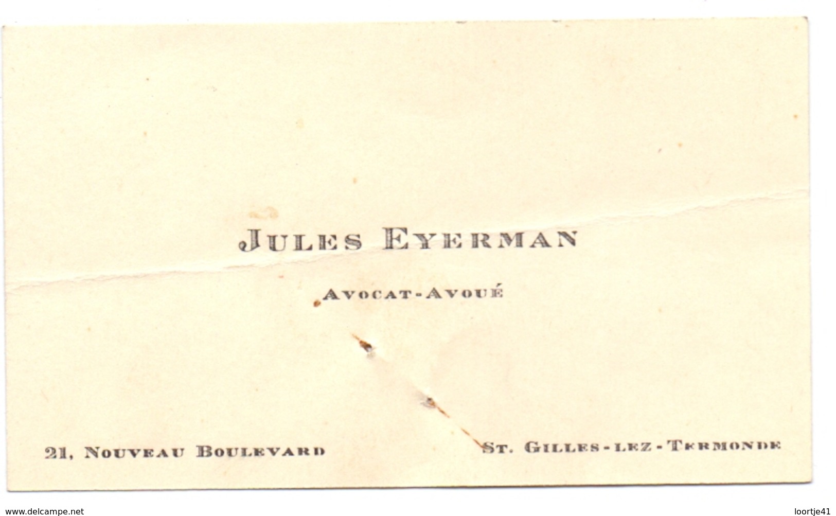 Visitekaartje - Carte Visite - Avocat Avoué Jules Eyerman - St Gillis Dendermonde - Visiting Cards