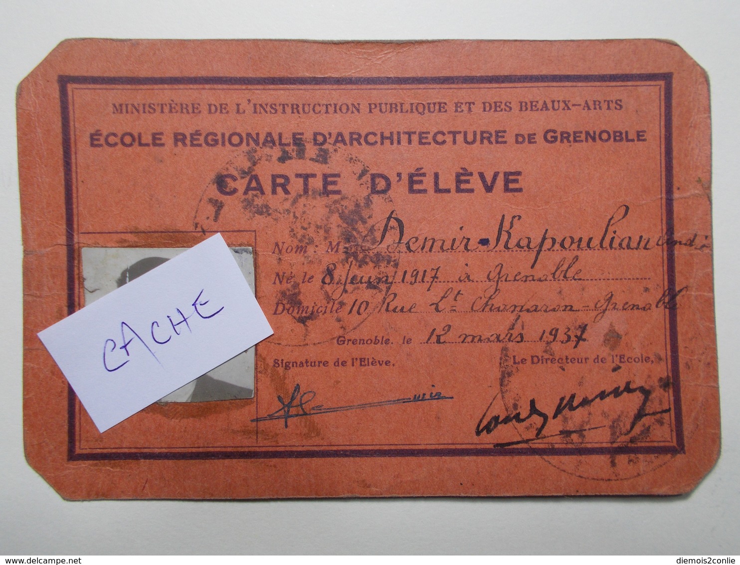 Document Carte Eleve Ecole Régionale Architecture Grenoble 1937 à 1944 (53/54) - Sin Clasificación