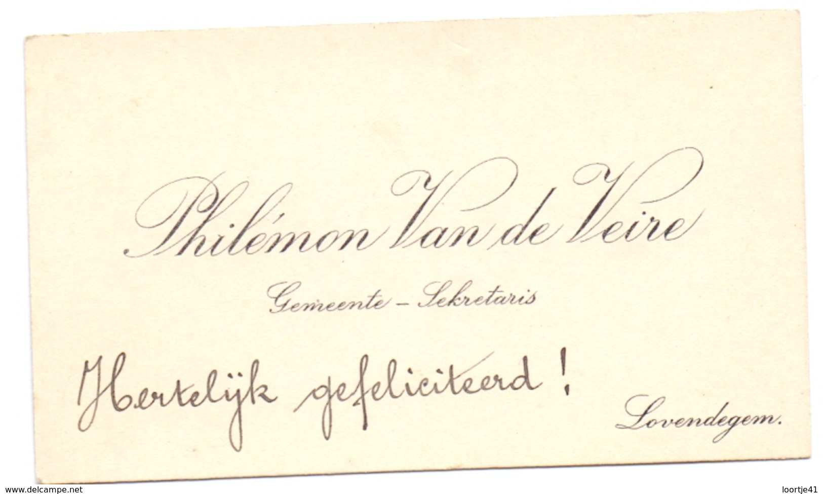 Visitekaartje - Carte Visite - Gemeente Secretaris Philemon Van De Veire - Lovendegem - Cartes De Visite