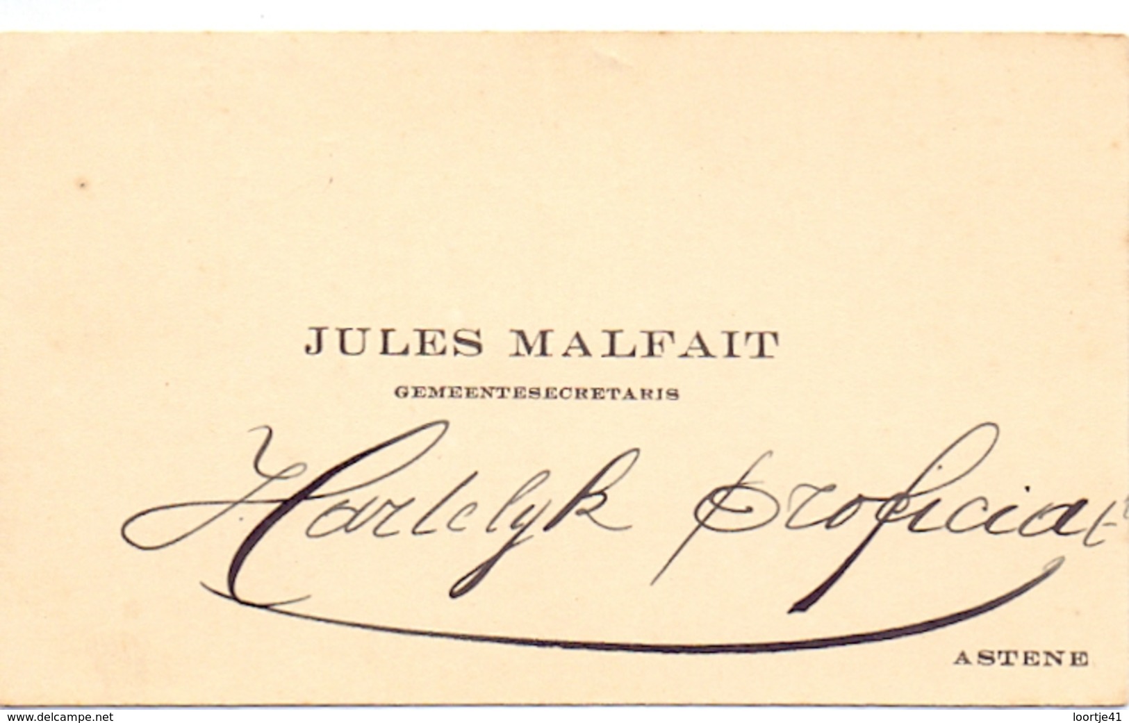 Visitekaartje - Carte Visite - Gemeentesecretaris Jules Malfait - Astene - Visiting Cards