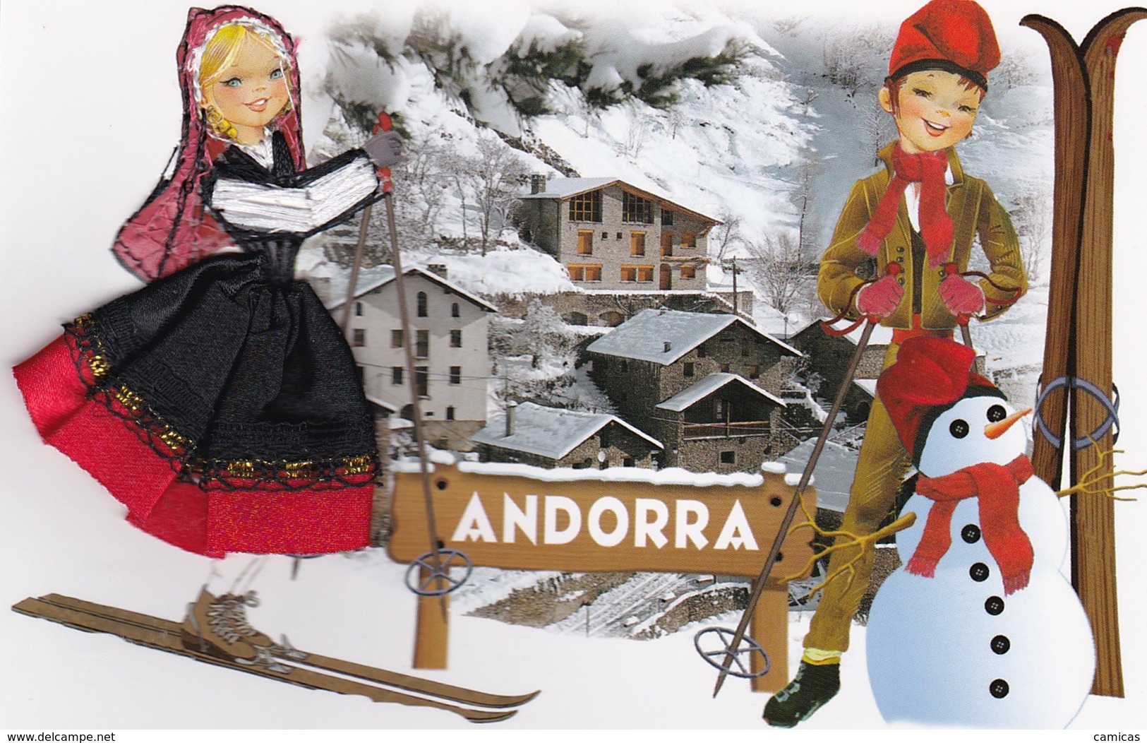 CARTE BRODEE:  ANDORRA  Sous La Neige - Brodées