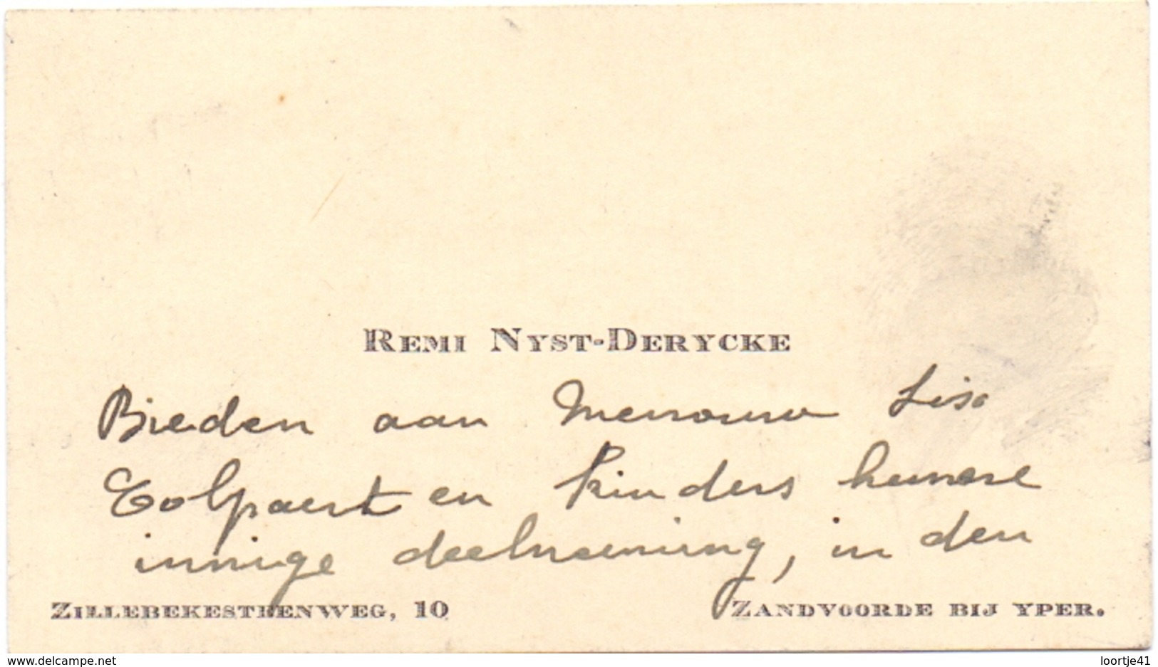 Visitekaartje - Carte Visite - Remi Nyst - Derycke - Zandvoorde Bij Ieper - Cartes De Visite